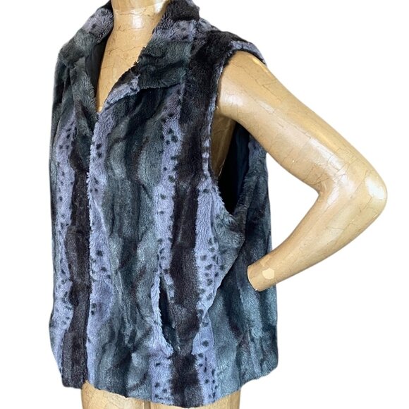 Cejon Faux Fur Vest Animal Print Gray & Black XL #311K - Picture 3 of 9